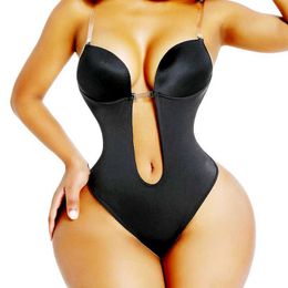 Women's Shapers AfruliA Bodysuits Shapewear Dp V Full Body Shaper Backless U Plunge Thong Waist Trainer Women Dress Padded Bra Push Up Corsets Y240429