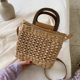 Drawstring 2024 Summer Women Straw Rattan Crossbody Bag With Short Handle Hand-woven Shoulder Purses And Handbags Seaside Vacation