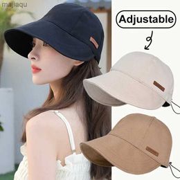 Caps Hats Solid Colour soft cotton womens fighting hat spring and summer adjustable outdoor beach sun hat foldable Panama hat hatL240429