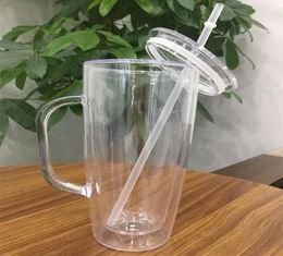 25oz Plastic Cup mug with handle double walled Drinking tumbler with lid straw Juice Beverage Ice Cold water cups mugs for snow gl8043270