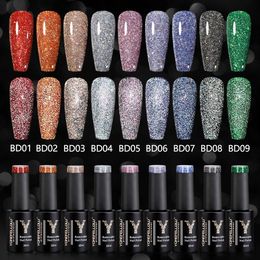 YOKEFELLOW 10ML Reflective Glitter Gel Nail Polish Set Soak Off UV Nail Supplies Semi Permanent DIY Nail Art Decoration 240426