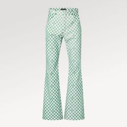 Damier flared jeans 1AFI44 Fashion Mens Women L Flared Boot Cut Jeans Trousers Loose Large Size Clothing Classic Denim Pants Light green jeans in white background