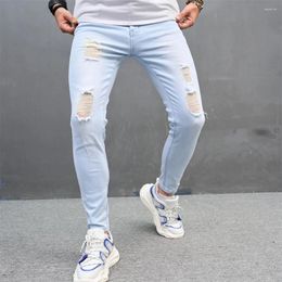 Men's Jeans Street HipHop Distressed Skinny Good Quality Men Stylish Holes Stretch Slim Pencil Denim Pants