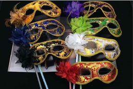 NEW 25pcs Venetian Half face flower mask Masquerade Party on stick Mask Sexy Halloween christmas dance wedding Party Mask supplies3580788