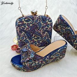 Dress Shoes 2024 Summer African Slipper Laides And Bag Set Fashion Style Women Wedges Heels For Party