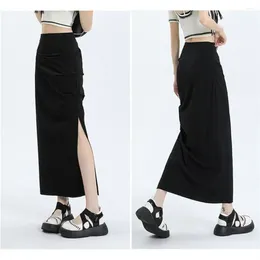 Skirts Y2k Pencil Skirt Vintage Slim Fit Pleated Straight High Slit Irregular Wrap