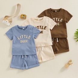 Clothing Sets 2024 Children Kids Boy Summer Waffle Fuzzy Letter Embroidered Pullover T-shirts Pocket Shorts Casual Tracksuits