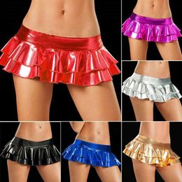 Skirts Sexy womens skiing wet appearance shiny metal body artificial leather mini party clothing mini party shortsL2429