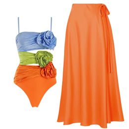 Three-color Flower Bikini Set High Waist Swimsuit Sexy Suit Beachwear Cover Up 3 Colours 240426