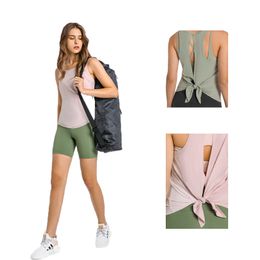 Women Open Back Workout Tank Tops Backless Yoga Shirts Tie Back Fitness Sleeveless Shirts Athletic Clothes