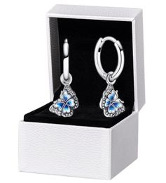 Blue Butterfly Pendant Hoop Earrings Original retail box for 925 Sterling Silver Women Party Jewelry Stud Earring2543994