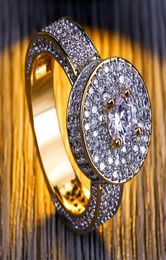 Custom Cluster Gold CZ Ring Micro Pave Cubic Zirconia Simulated Diamonds Hip hop Rinds Fashion Mens Gold rings4798725