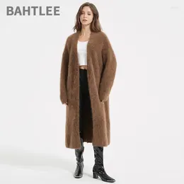 Women's Knits BAHTLEE Winter Woman Alpaca Wool Super Long Sweater Cardigan Sleeves V-Neck Knitted Jacquard