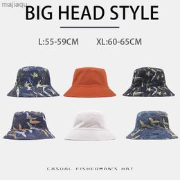 Caps Hats Large head and large size bucket cap 60-63cm+summer fisherman hat cotton Panama UPF50+sun protection double-sided wear-resistantL240429