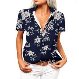 Women's T Shirts Classic Casual Short Sleeve Retro Flower Printed Lapel Button-Down Shirt Tops Summer Daily Commute