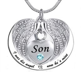 Unisex Angel Wing Birthstone Memorial Keepsake Ashes Urn Pendant Necklace 039i used to be his angle now he039s mine039 8492470