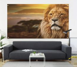 Lion half head with picture and flag living room decoration home interior decoration painting 600D Oxford cloth 100 150cm8374163