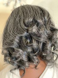 Brazilian Human Hair Sliver Grey Wigs For Black Women Grey Wig bouncy curl salt and pepper headband shoulder length hairstyle beautiful full hd