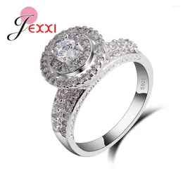 Cluster Rings Luxury Clear CZ Crystal Anel 925 Sterling Silver Round Wedding For Women Handmade Jewellery Proposal Ring Female