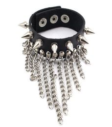 Female039s Nonmainstream Trendy Punk Leather Weaving Bracelets color black PSL140 Long Short Tassel Dangle Chain Snap Butto4695022