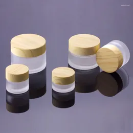 Storage Bottles 5g 10g 15g 30g 50g Glass Jars For Cosmetics Frosted Empty Jar Pots Cosmetic Makeup Face Cream Containers With Woodgrain Cap