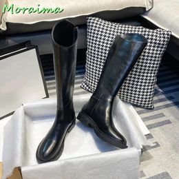 Boots Est Round Toe Slip On Knight Knee High Women Long Block Heel Black Genuine Leather Solid Fashion 2024 Winter Cool