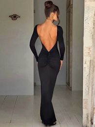 Runway Dresses Dulzura Long Slve Backless Ruched Maxi Dress Women Bodycon Sexig Fest Birthday Evening Outfits 2024 Spring Summer Clothes Y240426