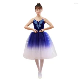 Stage Wear 2024 Ballet Dance Tutu Leotard Girls Dancewear Costume Ribbon Long Tulle Skirt Ballerina Fairy Party Costumes