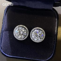 Stud Earrings Geoki 925 Sterling Silver Total 10 Ct Round Perfect Cut Passed Diamond Test D Colour VVS1 Moissanite Luxury Jewellery