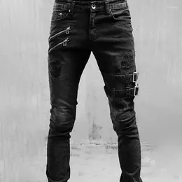 Men's Jeans Men High Waist Zipper Decoration Fashion Jean Ripped Skinny Quality Denim Pants Spring Summer Motorcycle Trousers