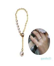 luxury 14k Gold Natural Pearl Ring For Women Tassel Adjustable Female Joint Small Finger Ring Romantic Jewellery Anniversary Gifts 3248061