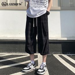 Men's Pants LUZHEN Drawstring Checked Printing Design Handsome Seven-point 2024 Spring Street Personality Trendy Trousers LZ2278