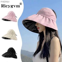 Czapki czapki letnie damskie czarne winylowe słoneczne hat kobietę na zewnątrz plażę ochronę UV oddychającą pustą czapkę Women Folding Puste Sunshade Hatl240429