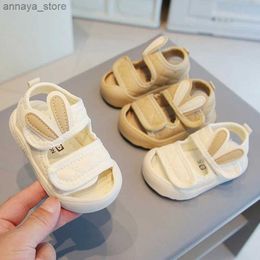 Sandals Boys Babies Rabbit Ear Sandals Summer Cute Girls Baby Kick Resistance Beach Sports Sandals Non slip Soft Soles Childrens and Childrens SandalsL240429