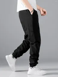 Men's Pants Cargo Spring Summer Flap Pocket Side Drawstring Waist Fashion Casual Streetwear Black Male Sweatpants