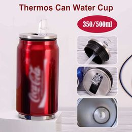 Mugs Stainless Steel Cola Thermos Can Water Cup Travel Car Vacuum Flasks Drink Mug Double Layer Straw Cup Soda Can Thermos Cups J240428