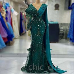 Mermaid Hunter Aso Ebi Green Sukienka na balsame Crystals Evening Formal impreza Druga przyjęcie urodzin Druhna Suknie zaręczynowe sukienki szata de soiree ZJ694 es