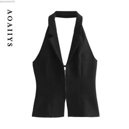 Women's Tanks Camis Aoaiys Crop Top Womens Top Sexy Strapless Sleeveless Tight Chest Side Fit Camis Black Fashion Y2k Neck TopL24029