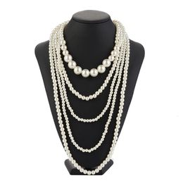 Vintage Imitation Pearl Choker Necklace Art Deco Flapper Accessories for Women White Multi-layer Imitation Pearl Necklaces 240428