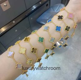 High End Jewellery bangles for vancleff womens High V Gold White Fritillaria Red Jade Marrow Five Flower Bracelet Female Celebrity Same Rose Gold Full Diamond Bracelet