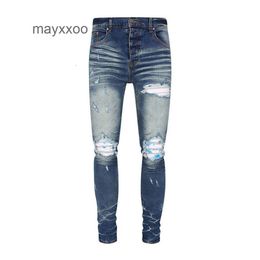 Lila jean amiiris designer jeans mens mode nya herrbyxor med trasiga hål vit polerad smal fit denim mode fötter man 7 fud