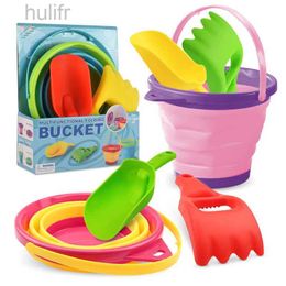 Sand Play Water Fun Children Beach Bucket Foldable Sand Toy Portable Play Summer Beach Water Game Telescopic Bucket Kids Toys Multi Purpose Storage d240429