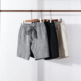 100% Linen design yarn-dyed gray brand shorts men trendy breathable elastic waist short masculino 30-38 bermuda masculina 240424