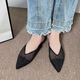 Slippers 2024 Female Shoe Mesh Closed Toe Women' Concise Women Pointed Breathable Flat With Soft Bottom Shoes