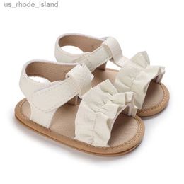 Sandały Preschool Girls Sandals Buty dziecięce buty Pu skóra Elastyczne gumowe podeszwy przeciw poślizgowe letnie apartamenty rekreacyjne Pierwsze Stepl240429