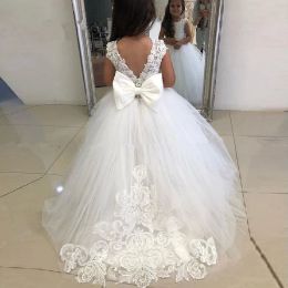 Dresses Cute Flower Girl Dresses for Wedding Big Bow Appliques Long Little Pageant Gowns Girls First Communion Gowns for Weddings