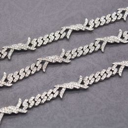 Hiphop Vvs Moissanite Iced Out Custom Barbed Wire Cuban Necklace 925 Sterling Silver Novel Cuban Chain