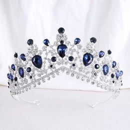 Tiaras Vintage Baroque Dark Blue Crystal Crown Bridal Hair Accessories Elegant Queen Tiaras Diadem Girls Wedding Dress Headbands
