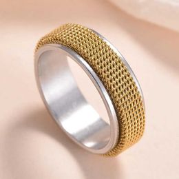 Wedding Rings New Fashion Steel Stainless Steel Mesh Spinning Ring MaleTrend Anxiety Index Finger Ring Jewelry Gift Hot Sale