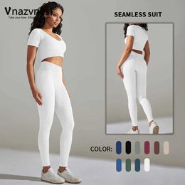 Women's Tracksuits Vnazvnasi 2 Pcs Seamless Fitness Suit Set Push Up Sports Kit for Woman Gym Workout Clothes Highly Elastic Sportswear Outfit Y2404261TBU